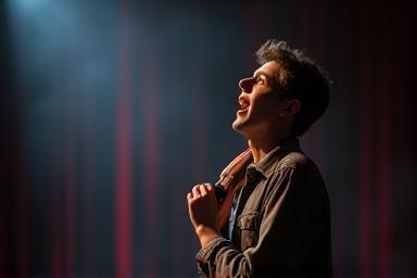 Estudiantes actuando en el escenario durante una muestra, transmitiendo emoción.